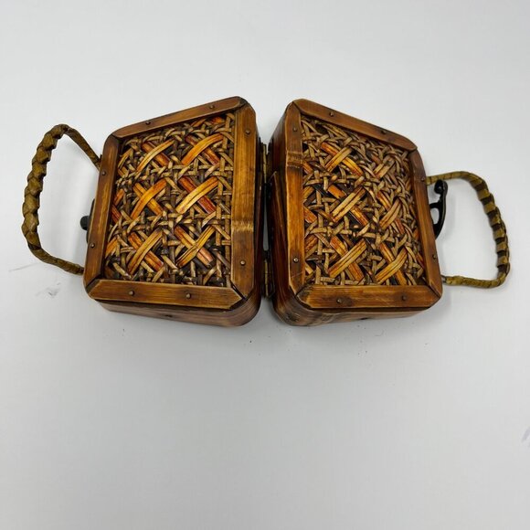 Mini Vintage Wooden and bamboo Purse Storage Case - Picture 4 of 11